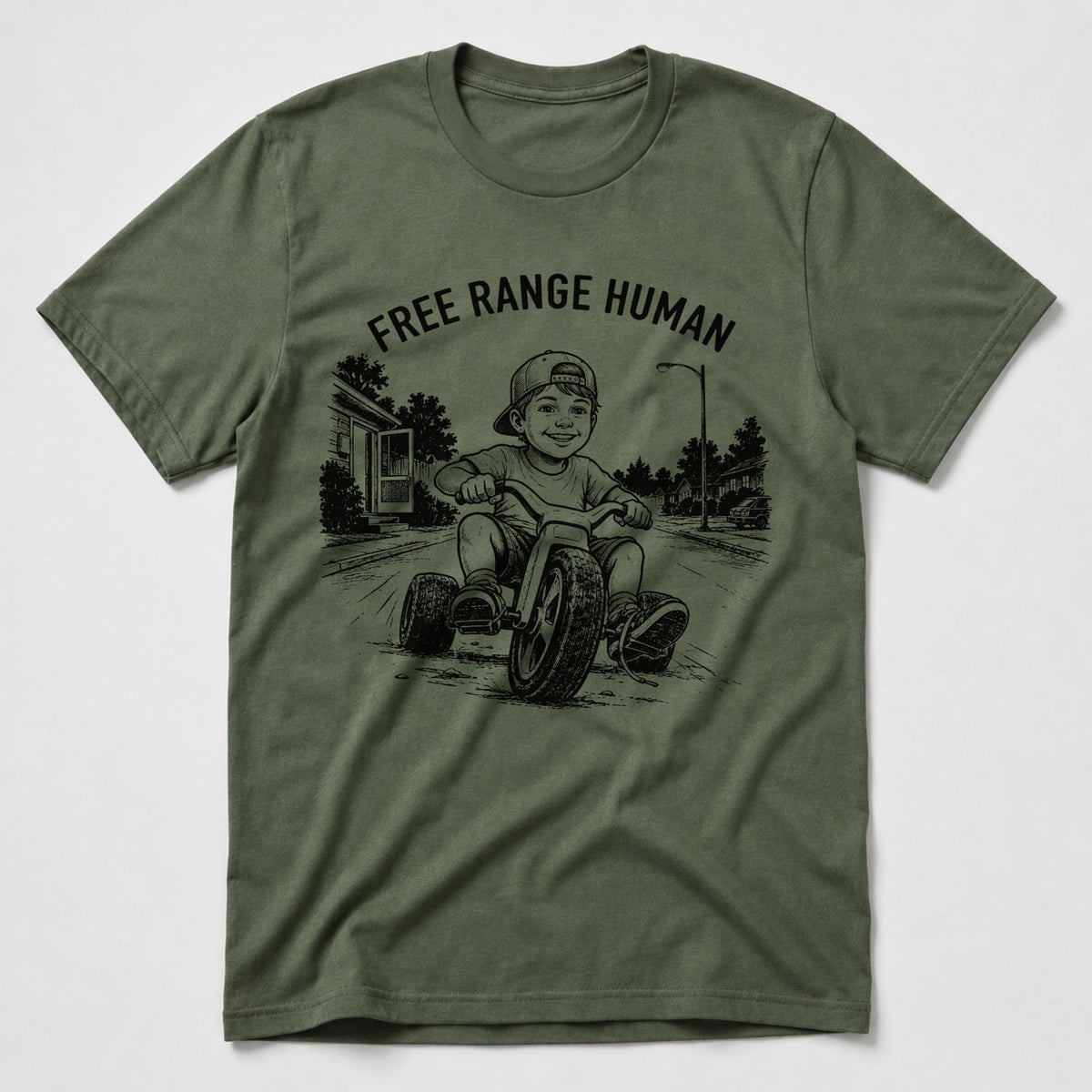 Free Range Human T-Shirt - Military Green